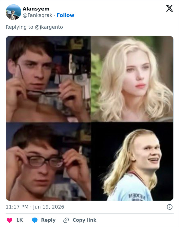 A meme comparing a Norwegian soccer star's long hair to various famous blonde characters, sparking hilarious hair comparisons. A meme comparing a Norwegian soccer star's long hair to various famous blonde characters, sparking hilarious hair comparisons.