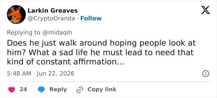Screenshot of a tweet from Larkin Greaves @CryptoOranda about Looksmaxxer Clavicular in Paris. Screenshot of a tweet from Larkin Greaves @CryptoOranda about Looksmaxxer Clavicular in Paris.