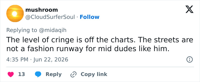 A social media comment from mushroom about the cringe level of a looksmaxxer clavicular's sad admission. A social media comment from mushroom about the cringe level of a looksmaxxer clavicular's sad admission.