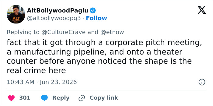 A social media post expressing disbelief about the 'Supergirl' movie souvenir's production process.