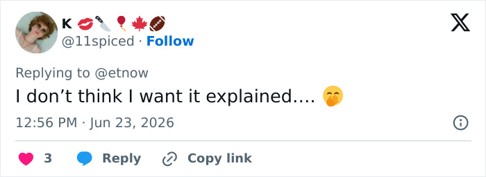 A social media post from K on Jun 23, 2026, saying I don't think I want it explained.... 😚 about Supergirl movie souvenir.