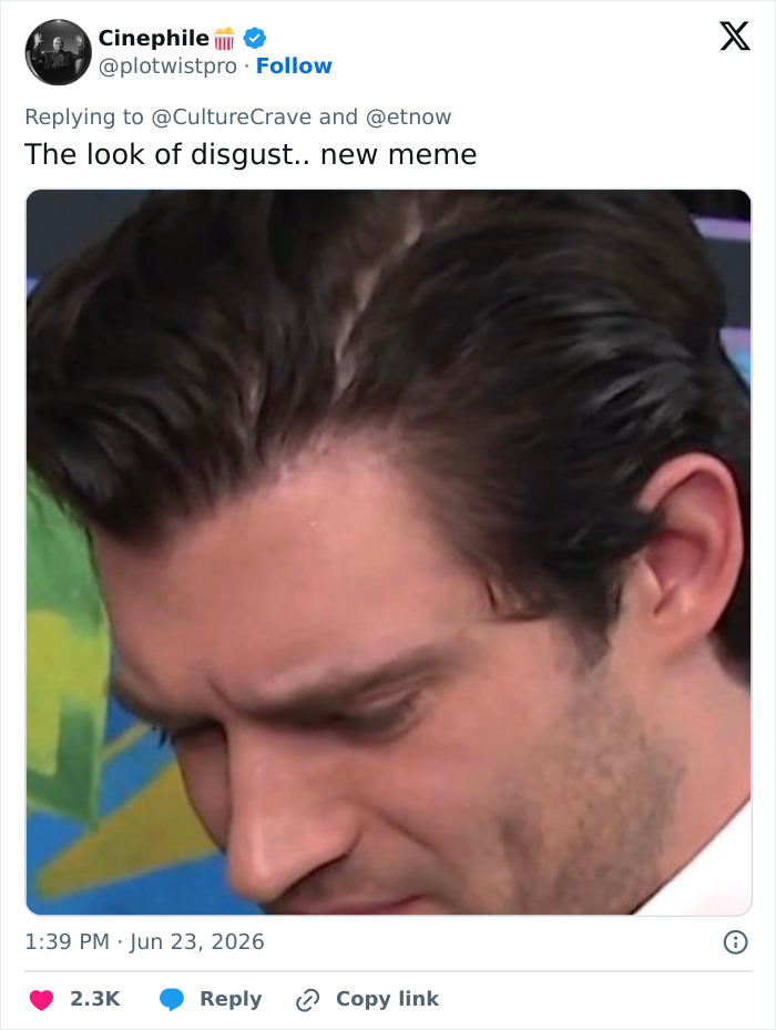 A tweet from Cinephile saying, The look of disgust over the disturbing Supergirl movie souvenir is a new meme.