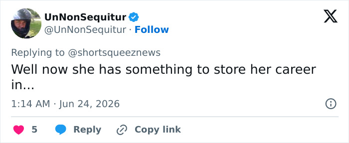 A screenshot of a tweet from UnNonSequitur humorously commenting on the JPMorgan exec's career. A screenshot of a tweet from UnNonSequitur humorously commenting on the JPMorgan exec's career.