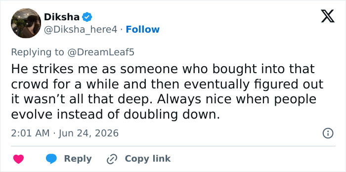 Screenshot of a tweet by Diksha about Looksmaxxer Androgenic's interaction with a trans woman, highlighting evolution. Screenshot of a tweet by Diksha about Looksmaxxer Androgenic's interaction with a trans woman, highlighting evolution.