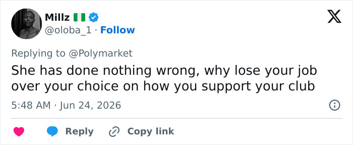 A tweet defending the JPMorgan exec who stole a Knicks trashcan, questioning why she lost her job. A tweet defending the JPMorgan exec who stole a Knicks trashcan, questioning why she lost her job.
