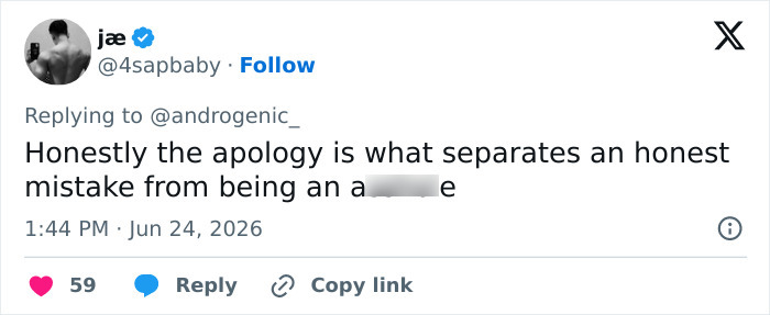 Tweet by jae commenting on Looksmaxxer Androgenic's apology after his interaction with a trans woman. Tweet by jae commenting on Looksmaxxer Androgenic's apology after his interaction with a trans woman.