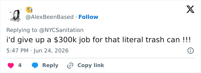A user comments on the viral video, offering a job for the stolen Knicks trashcan.