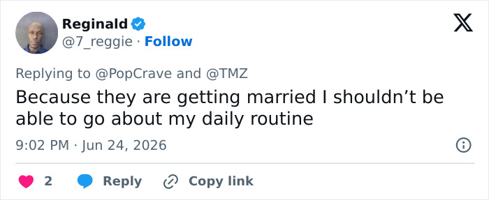 A tweet showing backlash against Taylor Swift's wedding impacting daily routines, highlighting the elitist plan.