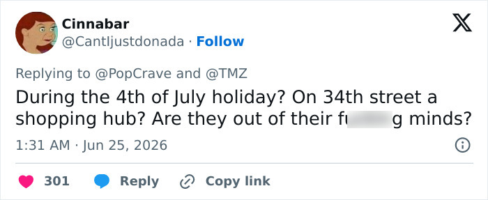 A tweet expressing backlash and concern about Taylor Swift's wedding plan during a 4th of July holiday.