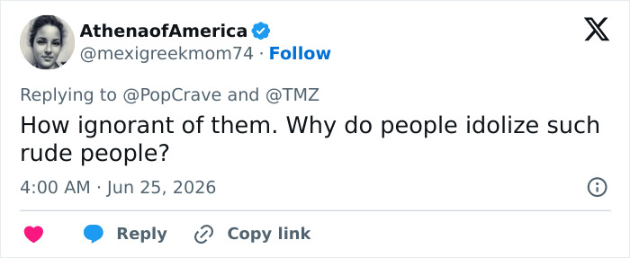 Tweet questioning the idolization of rude people in response to Taylor Swift's wedding plan backlash.