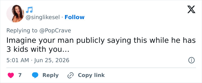 Screenshot of a tweet from @singlikesel about Rihanna's partner's racy comment and public disrespect.