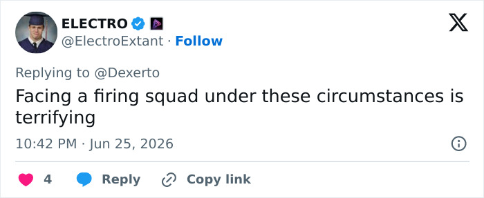 Screenshot of a tweet by Electro regarding an influencer arrested in Dubai and facing a firing squad.