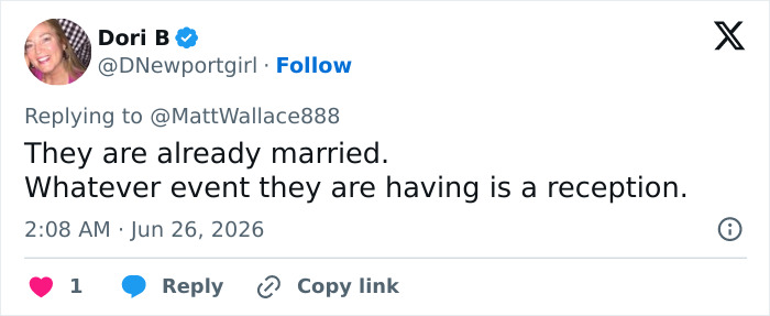 A tweet by Dori B speculating Taylor Swift and Selena Gomez are already married, the event is a reception, not about being pregnant.