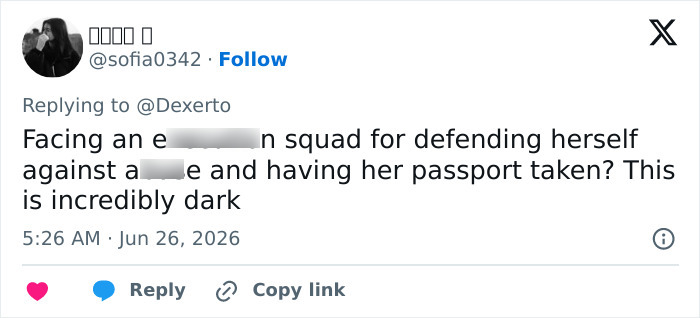Screenshot of a tweet by sofia0342 discussing an influencer arrested in Dubai, facing an e*******n squad.