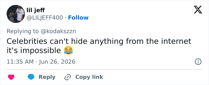A tweet stating celebrities cant hide anything, referencing the fan speculation about Taylor Swift and Selena Gomez being pregnant.