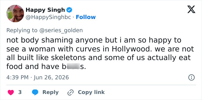 Supportive tweet about Millie Bobby Brown's body and curves