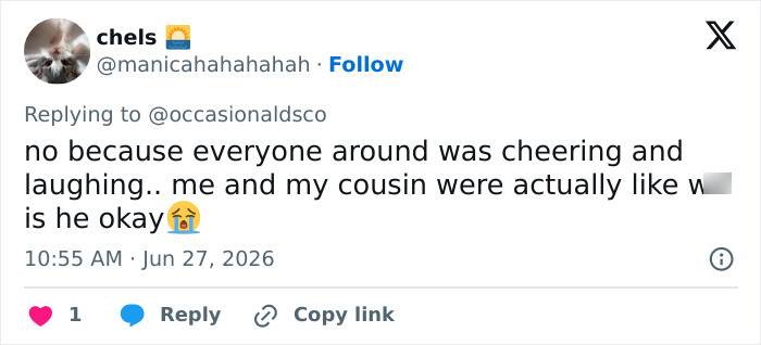Tweet by chels showing concern about Harry Styles choking on water and collapsing onstage during heatwave.