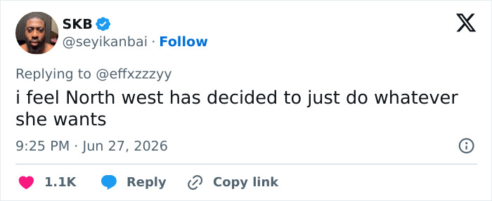A tweet about North West deciding to do whatever she wants, sparking debate on Kim Kardashian's parenting.