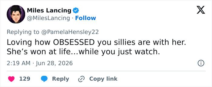Twitter post by Miles Lancing, responding to hilarious reactions about Madonna's Times Square performance.