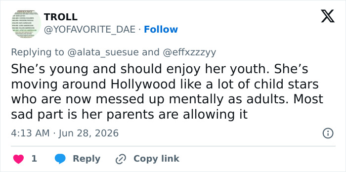 A tweet from TROLL criticizing a child moving around Hollywood, referencing Beyonc&eacute; and Kim Kardashian's parenting styles.