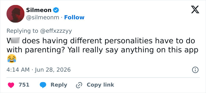 A tweet from Silmeon about Beyonc&eacute; and Kim Kardashian's parenting styles, questioning personalities vs. parenting.