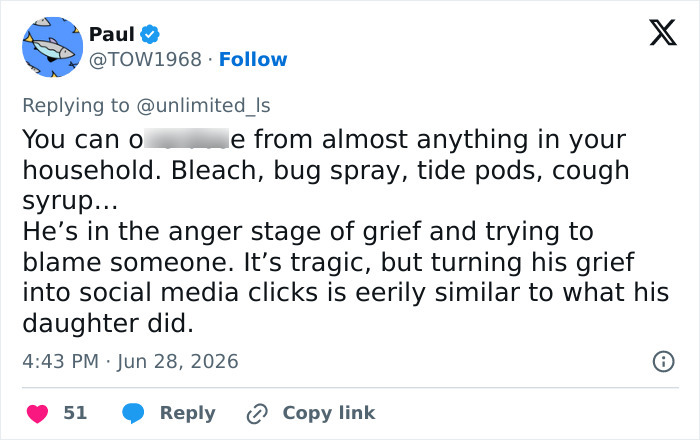 A tweet by Paul discusses household items that can be dangerous and mentions the tragic outcome of a social media challenge.
