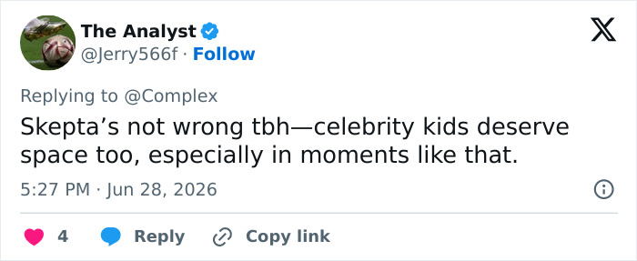 A tweet by The Analyst discussing celebrity kids needing space, related to Kim Kardashian and Kanye Wests kids.
