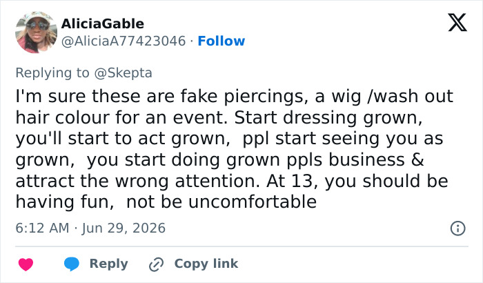 A tweet by AliciaGable advising North West to protect your kids from negative interactions with adult men.