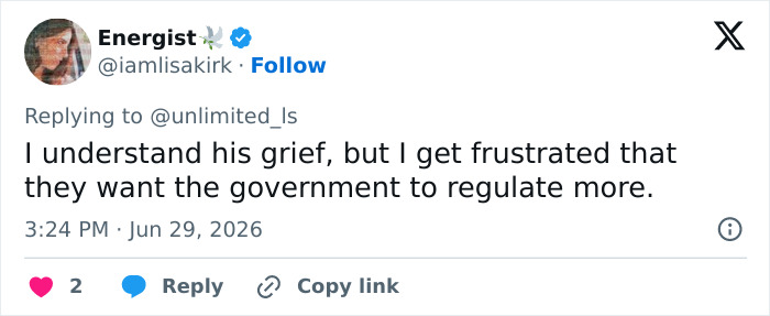 A social media challenge comment expressing frustration with calls for government regulation after a dangerous social media challenge incident.