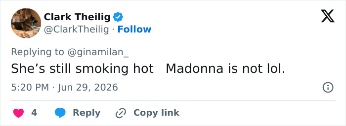Shania Twain compared to Madonna over sheer look and cringe dance moves tweet from Clark Theilig.