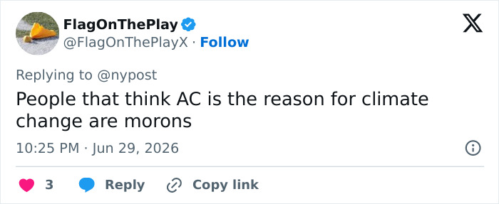 A tweet on a screen discussing the link between AC and climate change, relevant to Europe's climate crisis. A tweet on a screen discussing the link between AC and climate change, relevant to Europe's climate crisis.