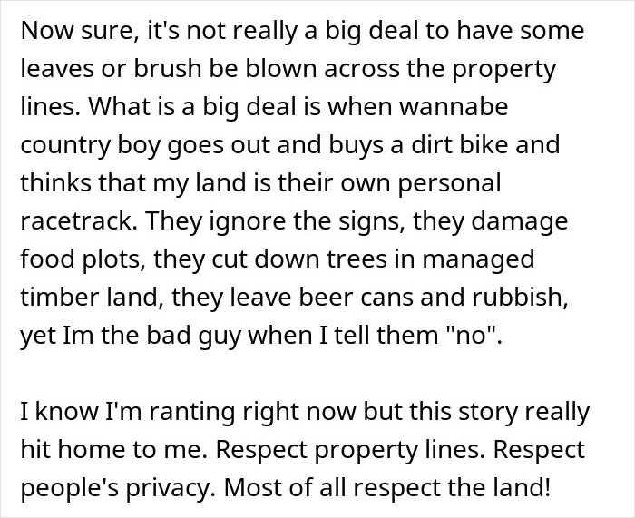 Screenshot of a comment discussing issues with trespassing, highlighting the need for a reality check regarding entitled behavior. Screenshot of a comment discussing issues with trespassing, highlighting the need for a reality check regarding entitled behavior.