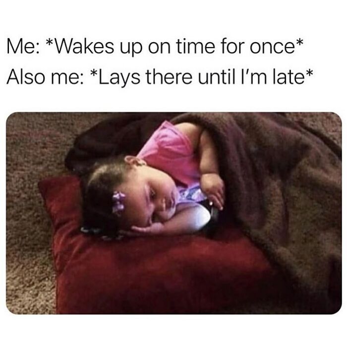 Child lying in bed staying late after waking up on time meme