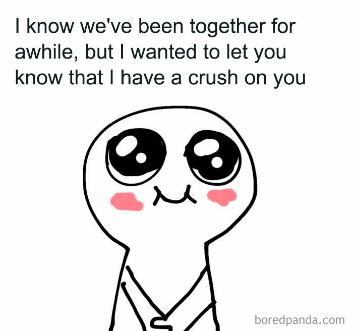 Relatable couple meme expressing a crush after time together