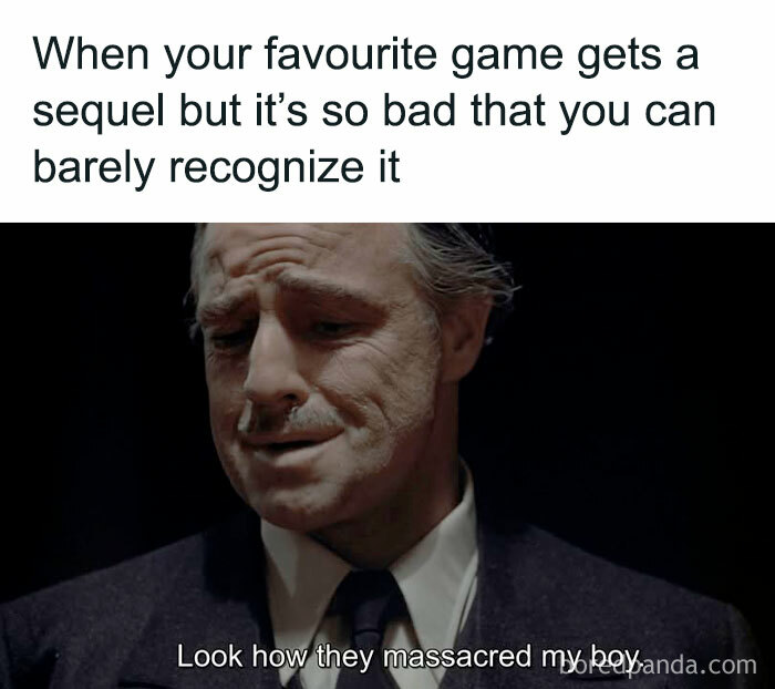 Sad face reacting to bad video game sequels meme