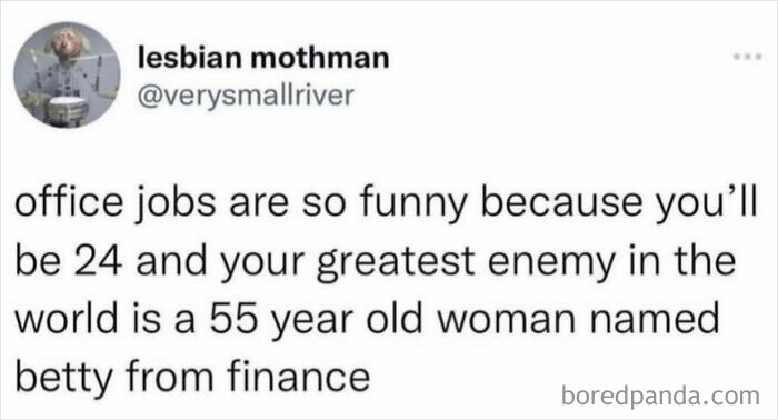 A funny post satirizing corporate life about office jobs and enemies from finance.