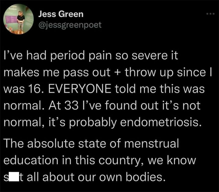 Feminist tweet on severe period pain and lack of menstrual education