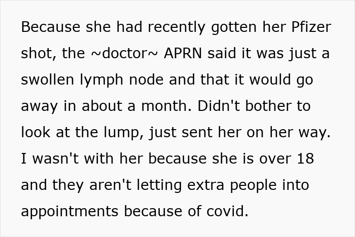 Nurse Dismisses 19YO's Symptoms And Sends Her Home, A Week Later, She Has Golf Ball-Sized Lump Nurse Dismisses 19YO's Symptoms And Sends Her Home, A Week Later, She Has Golf Ball-Sized Lump