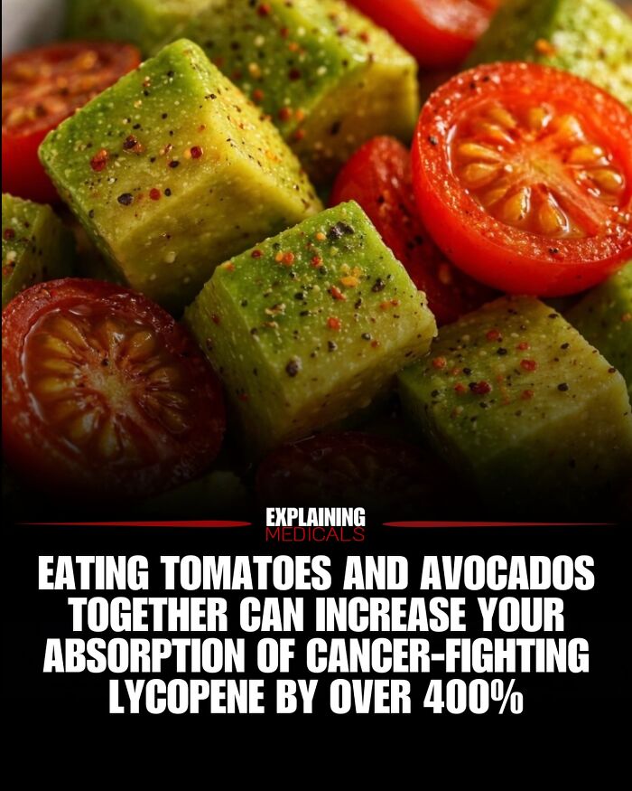 Close-up of tomatoes and avocados seasoned to boost lycopene absorption for cancer fighting