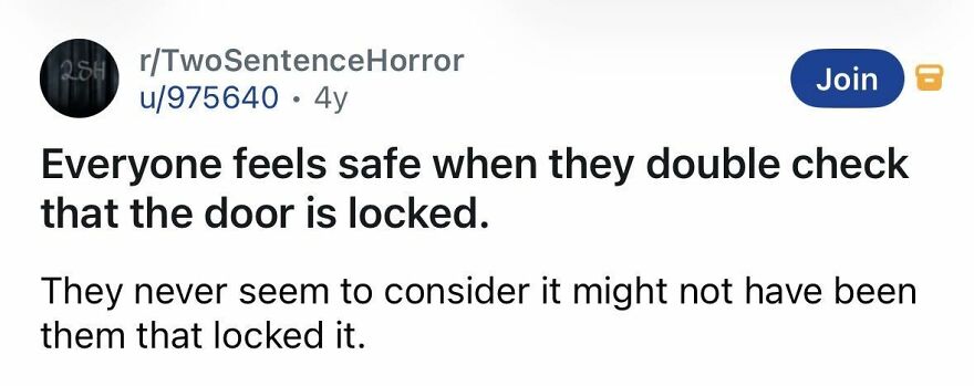 Short spine chilling story about double checking the door lock and feeling safe