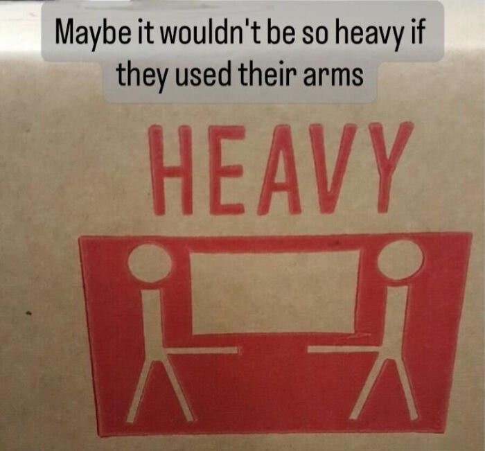 A blursed meme of a heavy box symbol with figures carrying it incorrectly, adding to the humor.