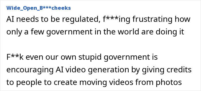Screenshot of a comment on AI regulation after a classmate used fake photos to pretend they have a family. Screenshot of a comment on AI regulation after a classmate used fake photos to pretend they have a family.