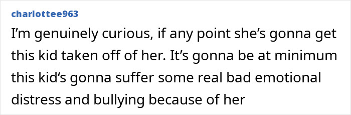 Screenshot of online comment criticizing parenting causing emotional distress for a child