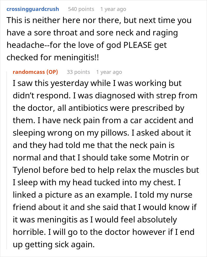 A woman is told to leave home after refusing to follow one rule. A Reddit comment expresses concern for the woman's health.