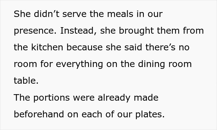 A text box explaining how MIL served dinner, making a person suspect getting violently sick.