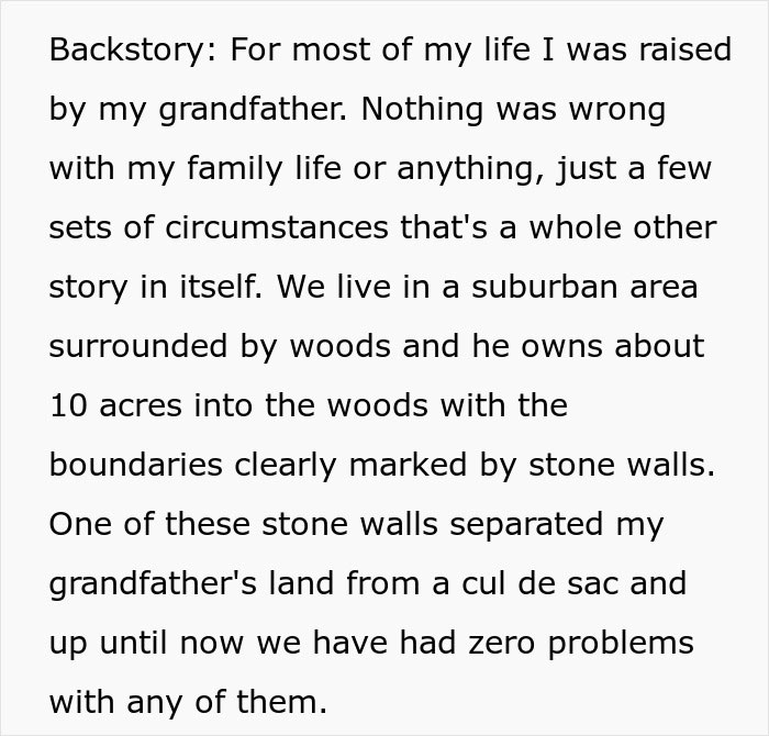Text explaining the backstory of the grandpa's land and the entitled mom's trespassing, leading to a reality check. Text explaining the backstory of the grandpa's land and the entitled mom's trespassing, leading to a reality check.