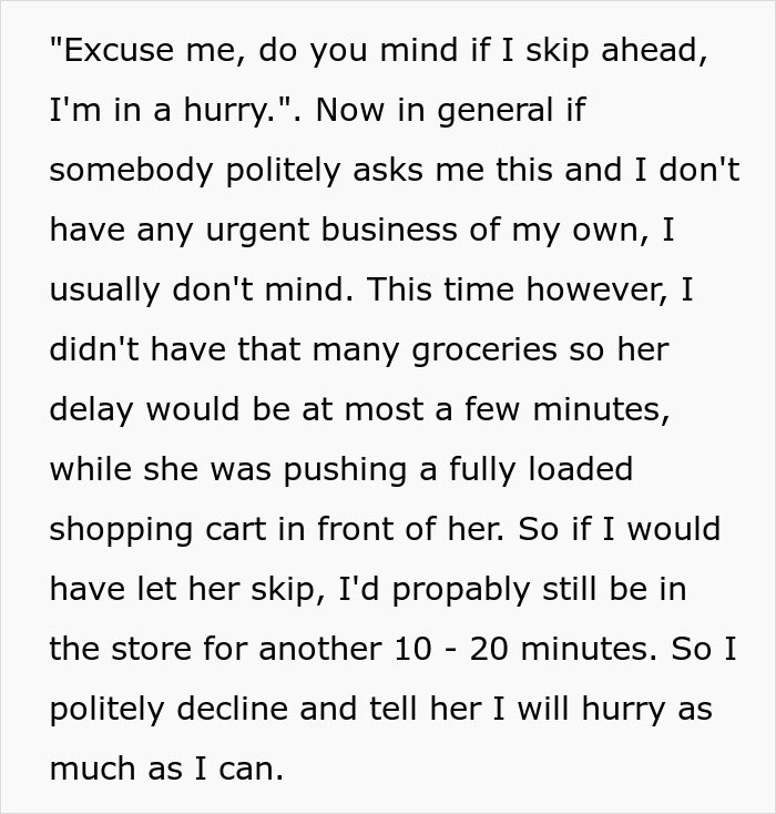 Text about declining an entitled mom's request to skip the line, leading to her getting arrested. Text about declining an entitled mom's request to skip the line, leading to her getting arrested.