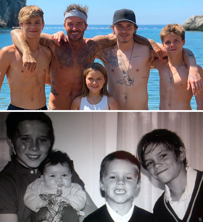 Father's Day 2026 posts: David Beckham with his children at the beach and black-and-white photos of his children.
