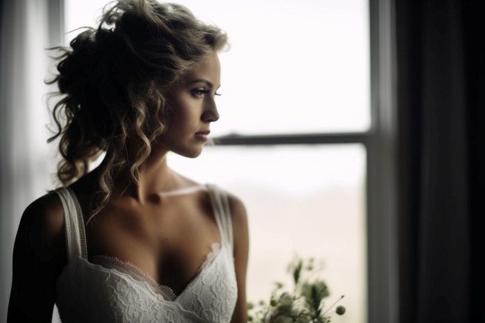 A beautiful bride in a white lace wedding dress, making a wedding attire mistake by not knowing the rules. A beautiful bride in a white lace wedding dress, making a wedding attire mistake by not knowing the rules.