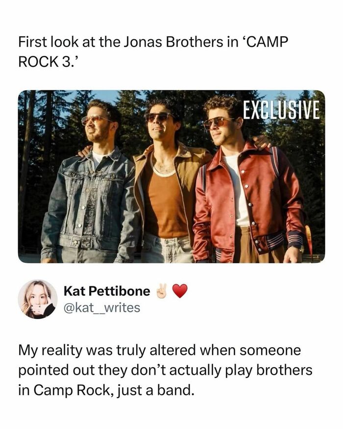 Pop culture post: The Jonas Brothers looking cool, a nostalgic photo for good vibes.